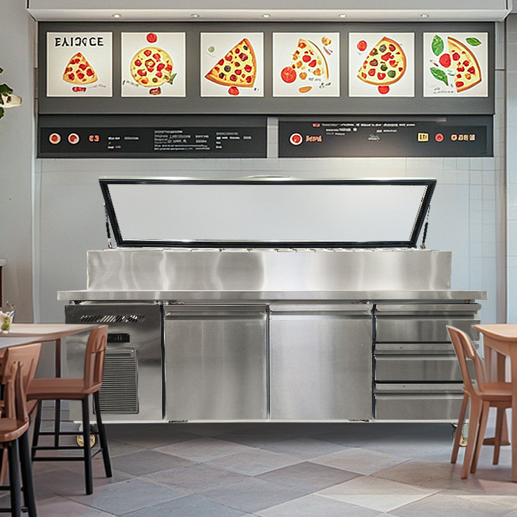 Factory direct sales new style refrigerated glass pizza station 