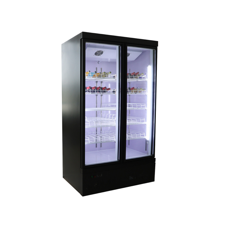 Vitrina refrigerada comercial de dos puertas puerta de vidrio stand up bebida fruta congelador