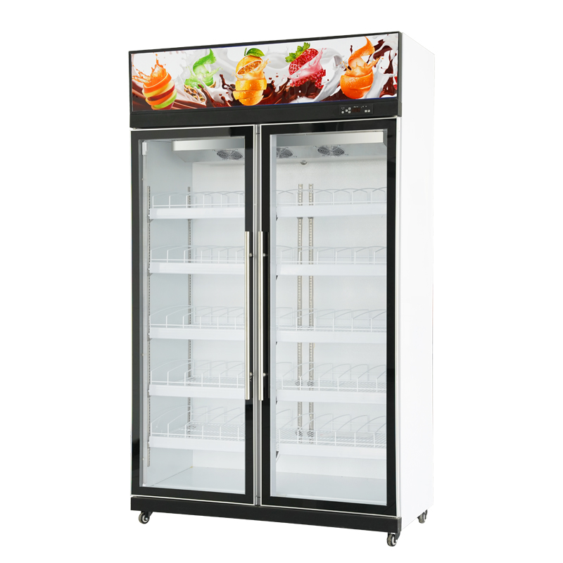 Double-door glass display cabinet, commercial refrigerated and fresh-keeping vertical freezer