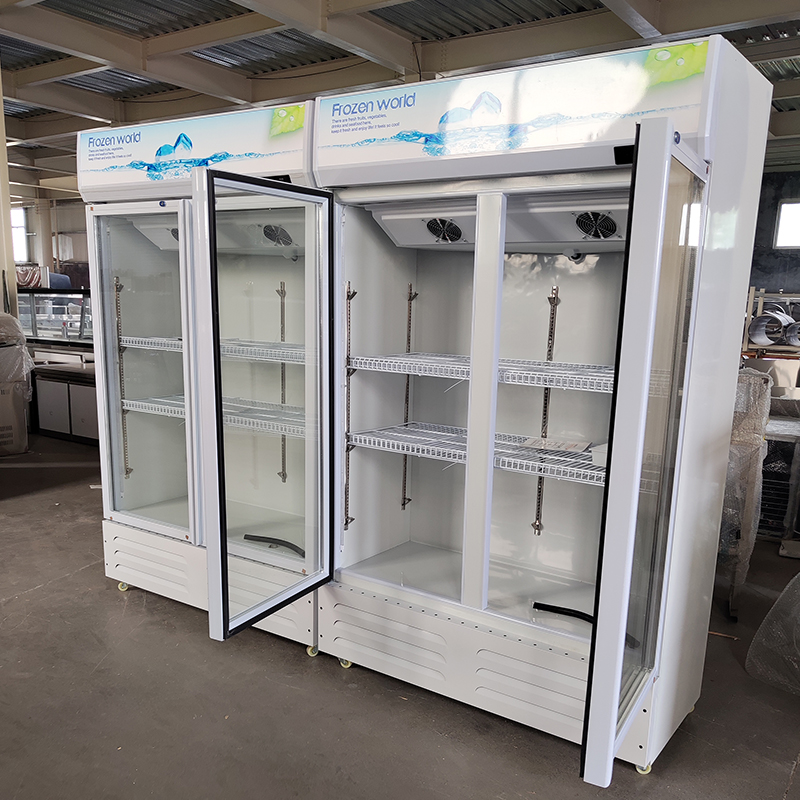 Commercial dual-unit multi-door glass display cabinet, supermarket beverage refrigeration and preservation freezer