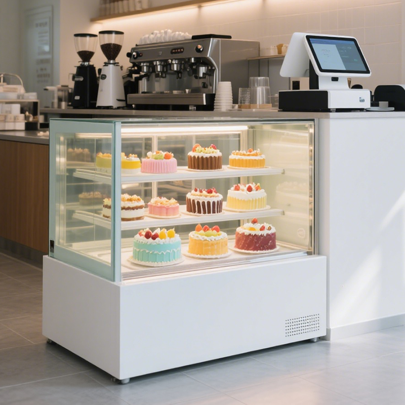 The high-appearance-level white cake cabinet is a commercial refrigerated multi-layer dessert display wonder