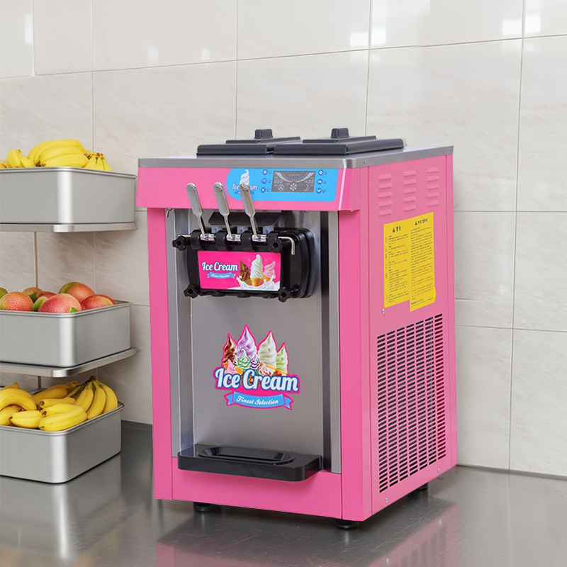 Pink commercial ice cream machine, three-color cone ice cream making machine, desktop soft ice cream machine