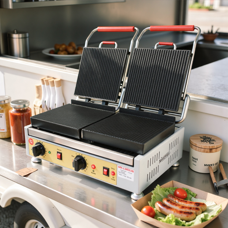 Commercial double-pressure plate electric grilling oven, countertop sandwich grill, double-sided heating cooking equipment