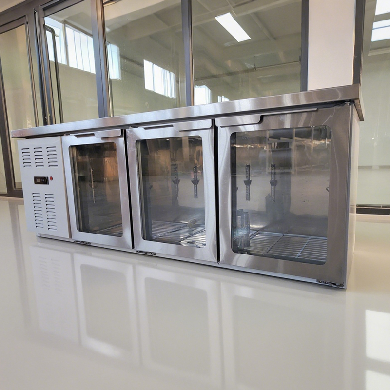 Three-door glass door refrigerated operation table, commercial kitchen fresh-keeping workbench, stainless steel refrigerated display cabinet