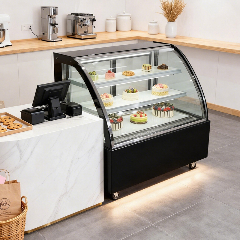 Mobile cake refrigeration display cabinet, a great helper for dessert display in bakeries