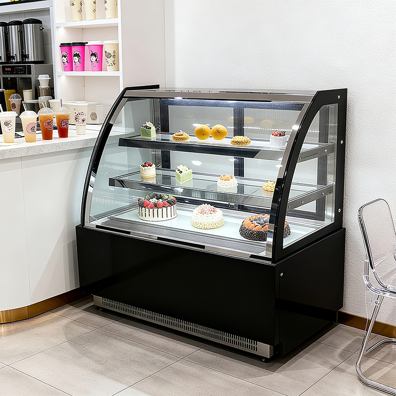 Black fashionable arc-shaped glass multi-layer cake display cabinet
