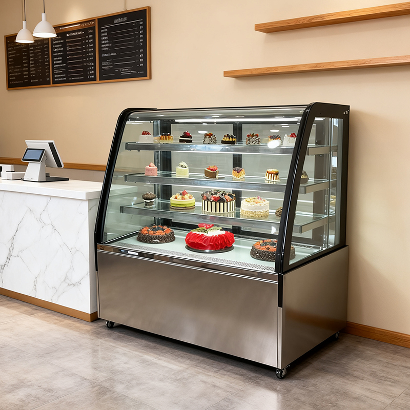 Commercial cake refrigeration display cabinet, arc-shaped glass dessert display and preservation cabinet