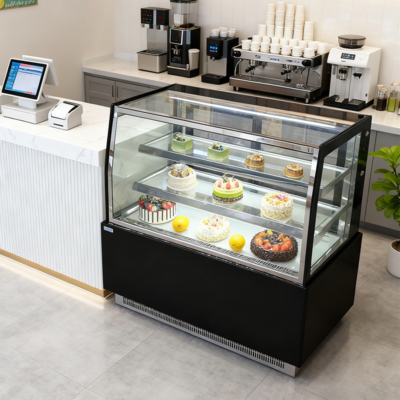 Commercial arc-shaped glass cake display cabinet, dessert shop refrigerated preservation display cabinet