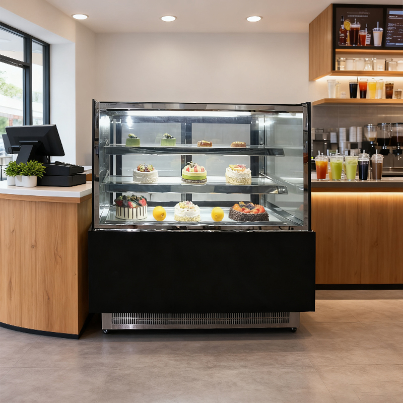 Fashionable black background cake refrigeration display cabinet, creating a dedicated display space for delicious desserts