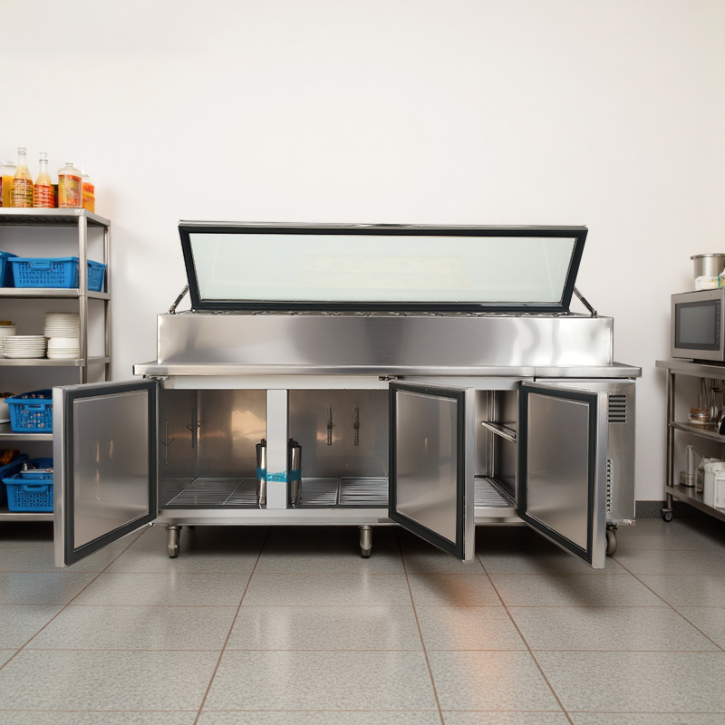 Professional Food Holding & Prep Station - Stainless Steel, Refrigerated Cabinets & Glass Display